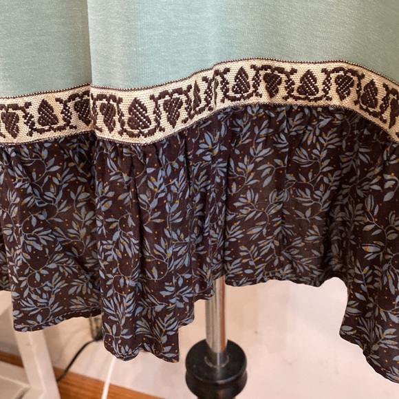 Easel Mint Green Brown Floral Trim Long Sleeve Tunic - Picture 2 of 4